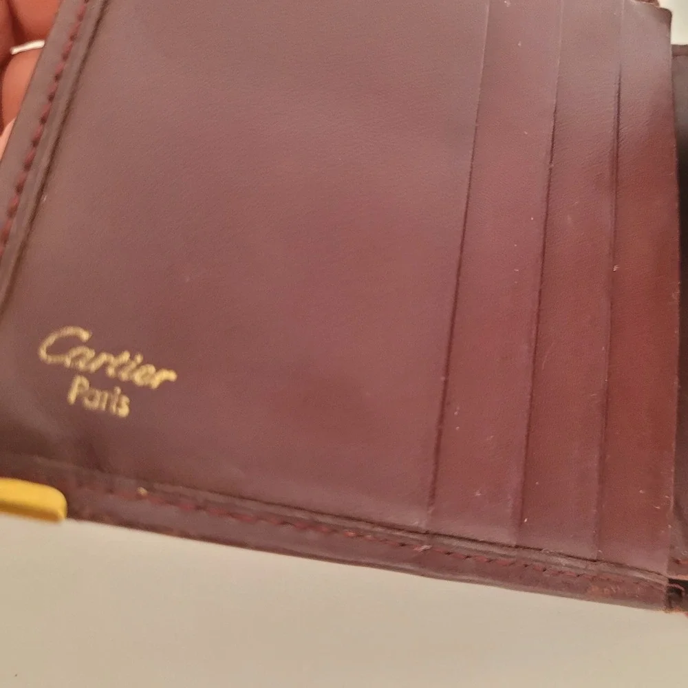 Cartier Vintage Must de Cartier Burgundy Leather Bifold Wallet Gold Corners